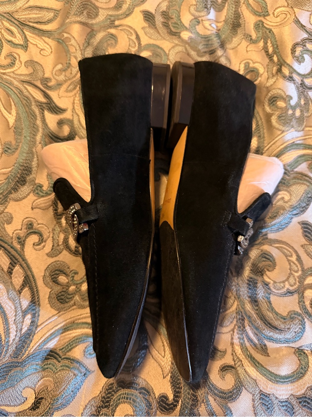 Donald J. Pliner Black Suede Loafers with Crystal Chain Accent - Picture 5 of 7